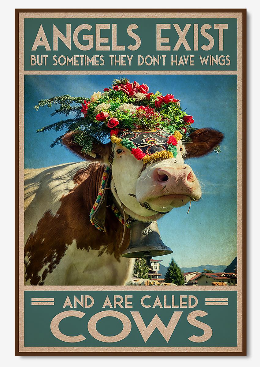 Angles Exist But Sometimes Don’T Have Wings Are Called Cows Wall Art For Home Decor Poster