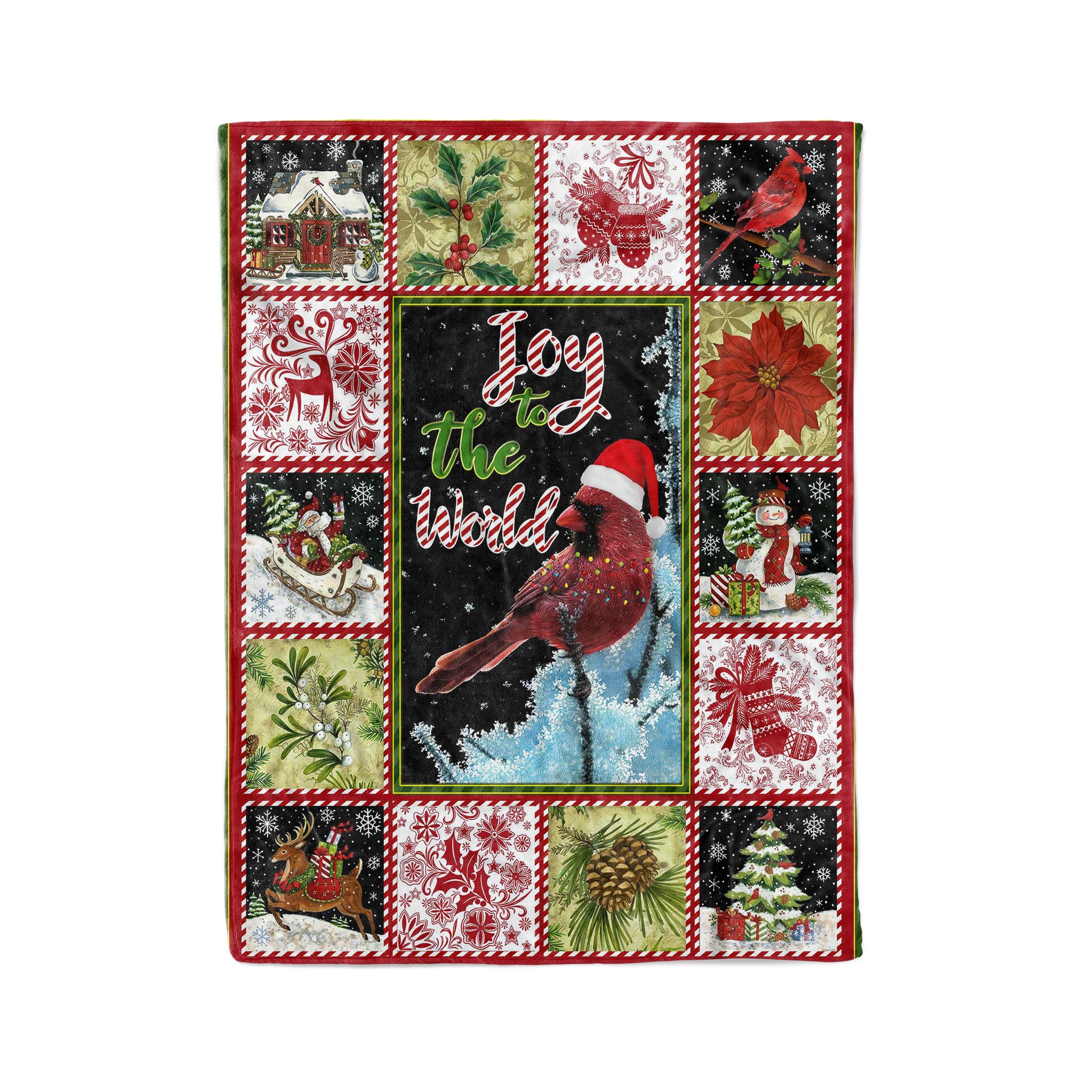 Viticstore™ Cardinal birds Joy to the world – Red 3D full over printed size large Fleece Blanket for christmas day, cardinal gift