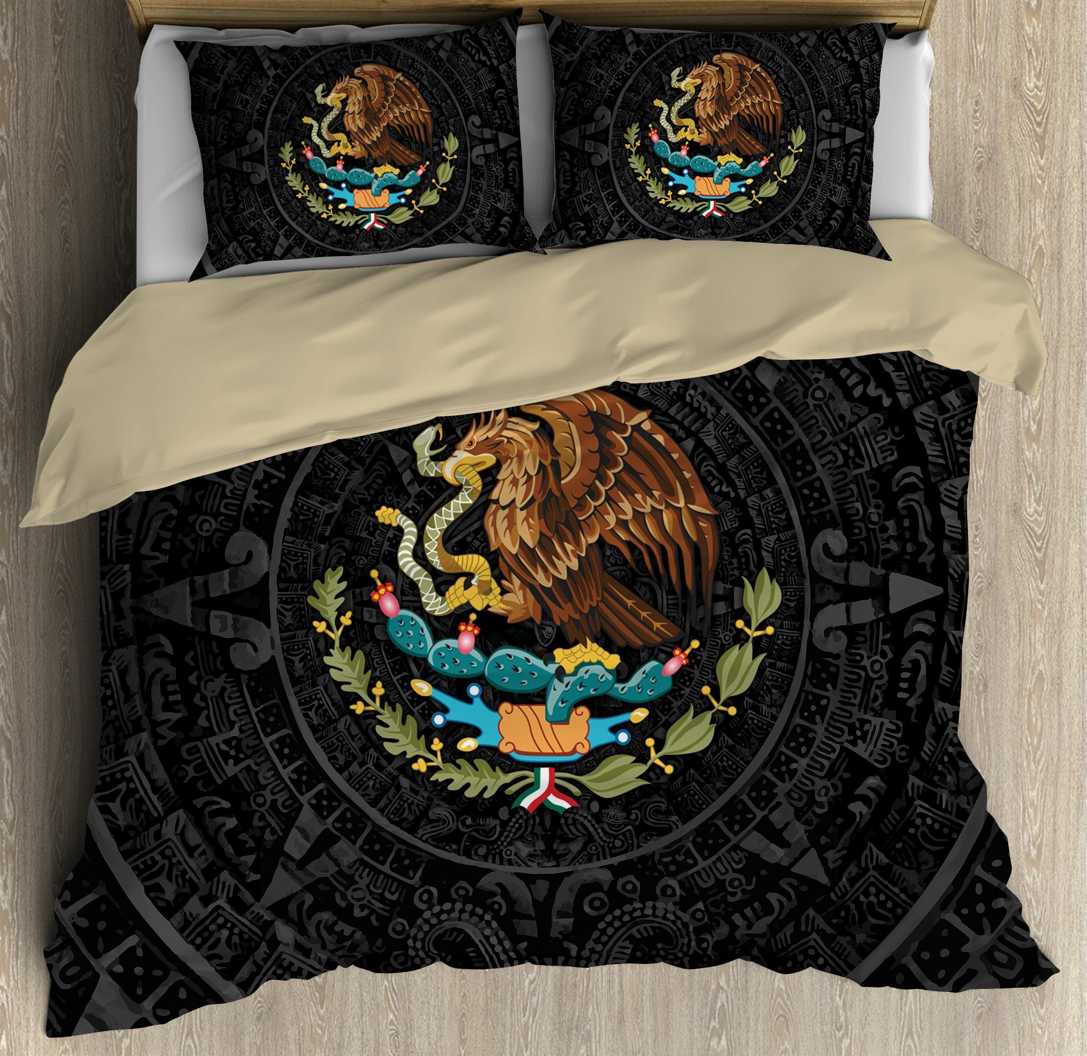 Aztec Calendar Pattern Mix Eagle  Mexican Aztec All Over Printed Bedding Set _ Am Style Design