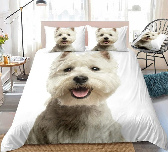 3D West Highland White Terrier Boys Girls Animals Duvet Cover Set, Microfiber Fabric Bedding