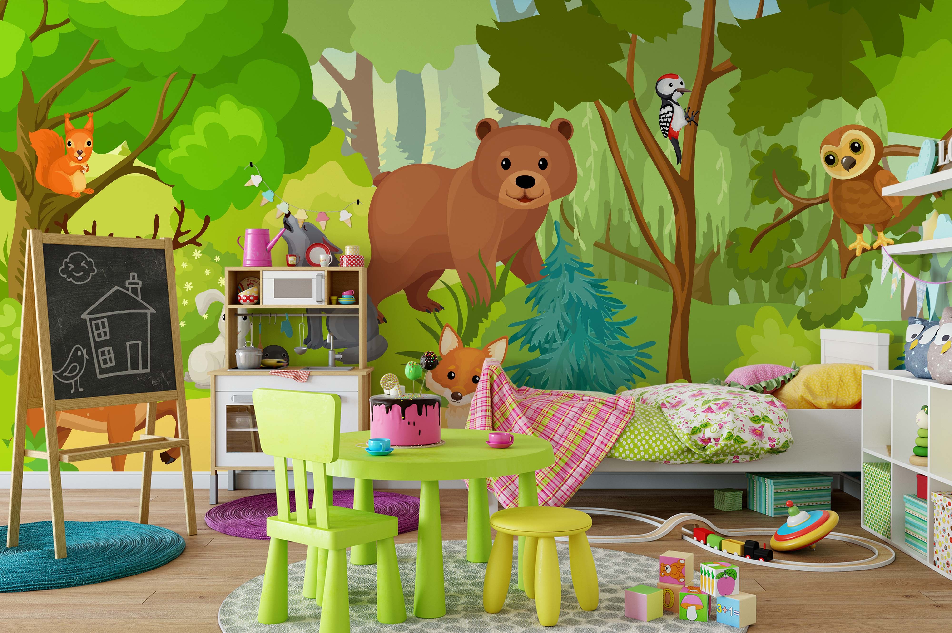 3D Cartoon Forest Animals Bear Wall Mural Wallpaper 29