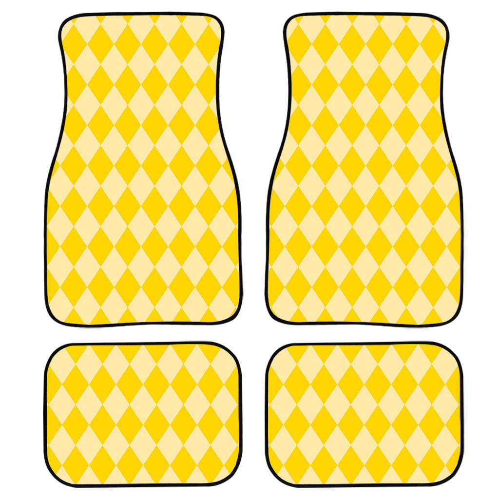 Yellow Harlequin Pattern Print Front And Back Car Floor Mats, Front Car Mat