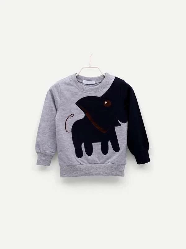 Toddler Boys Elephant Pattern Letter Print Sweatshirt