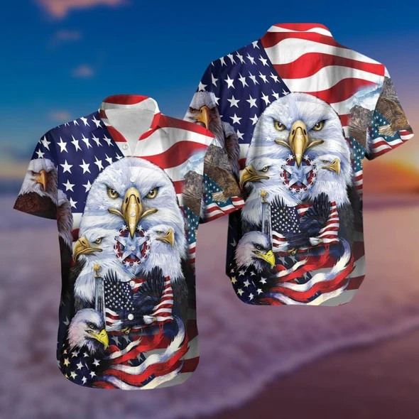 Happy Independence Day Hawaiian Shirt Eagle American And Star Honnor Unisex Aloha Ha9900