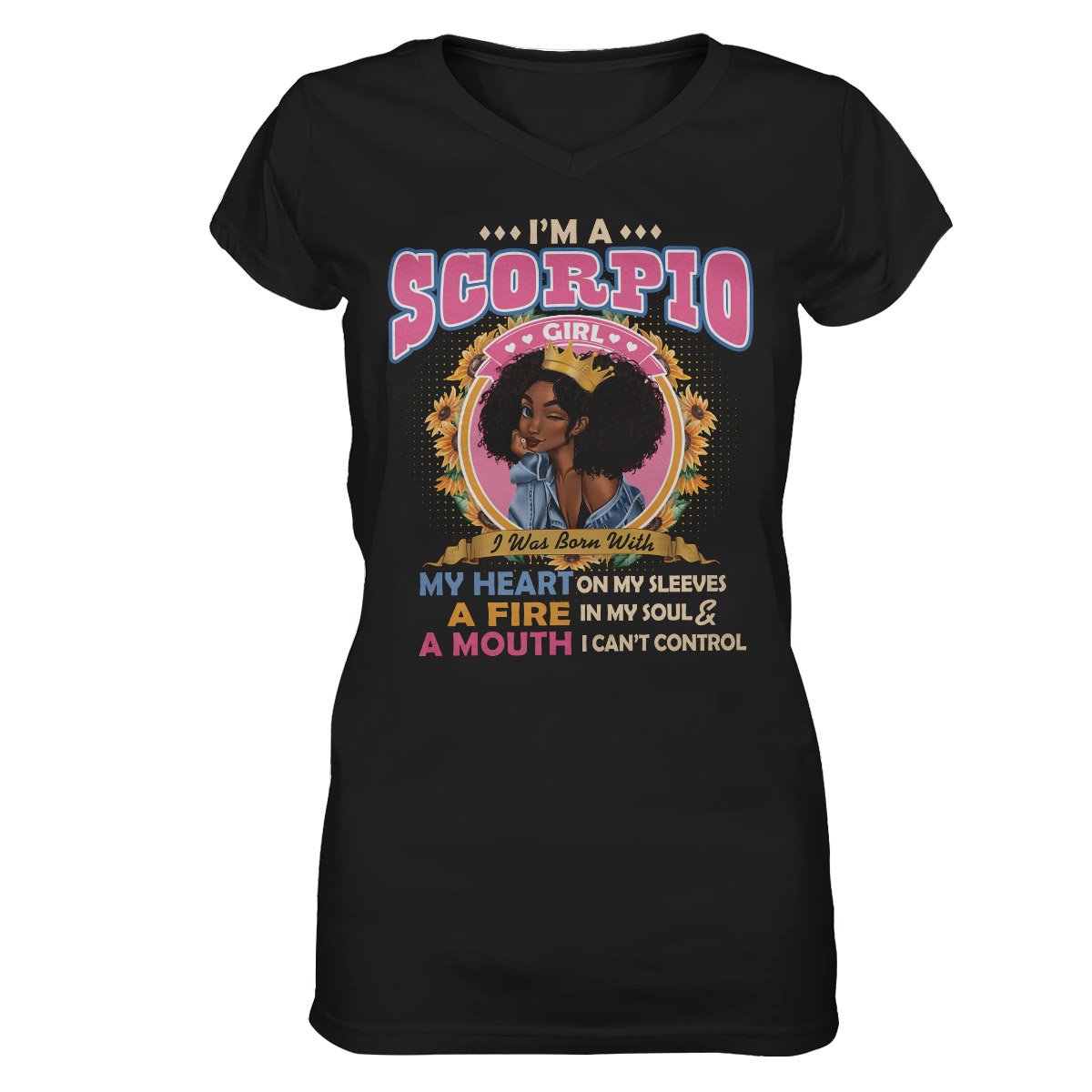 Black Queen Im A Scorpio Girl Ez13 1609 Women V-Neck T-Shirt