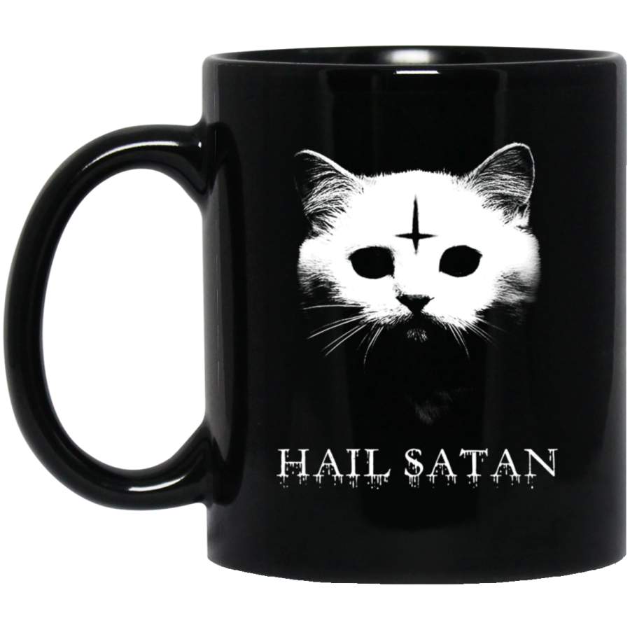 Cat Coffee Mug Cat Kitten Face Hail Satan For Cat Lovers 11oz – 15oz Black Mug