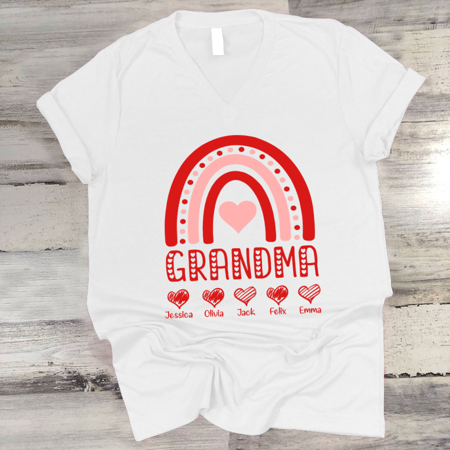 Grandma Heart Rainbow Valentine V-Neck