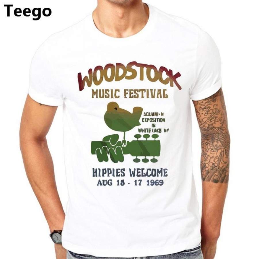 Summer 2018 Famous Brand Authentic Woodstock Music Festival Bird Guitar Logo Hippies Welcome 1969 T-Shirt Band Logo Tee Shirt Fo
