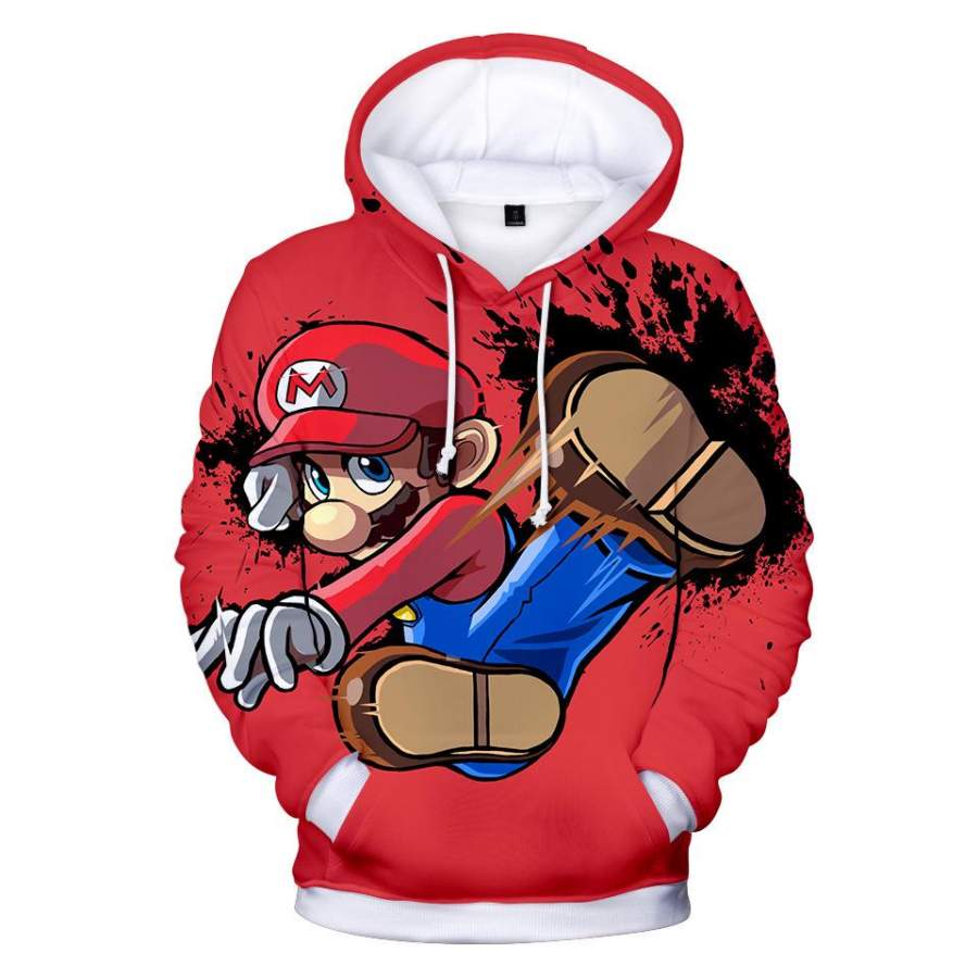 Super Mario Bros Adult Loose Hooded Sweatshirt Long Sleeve Cozy Pullover