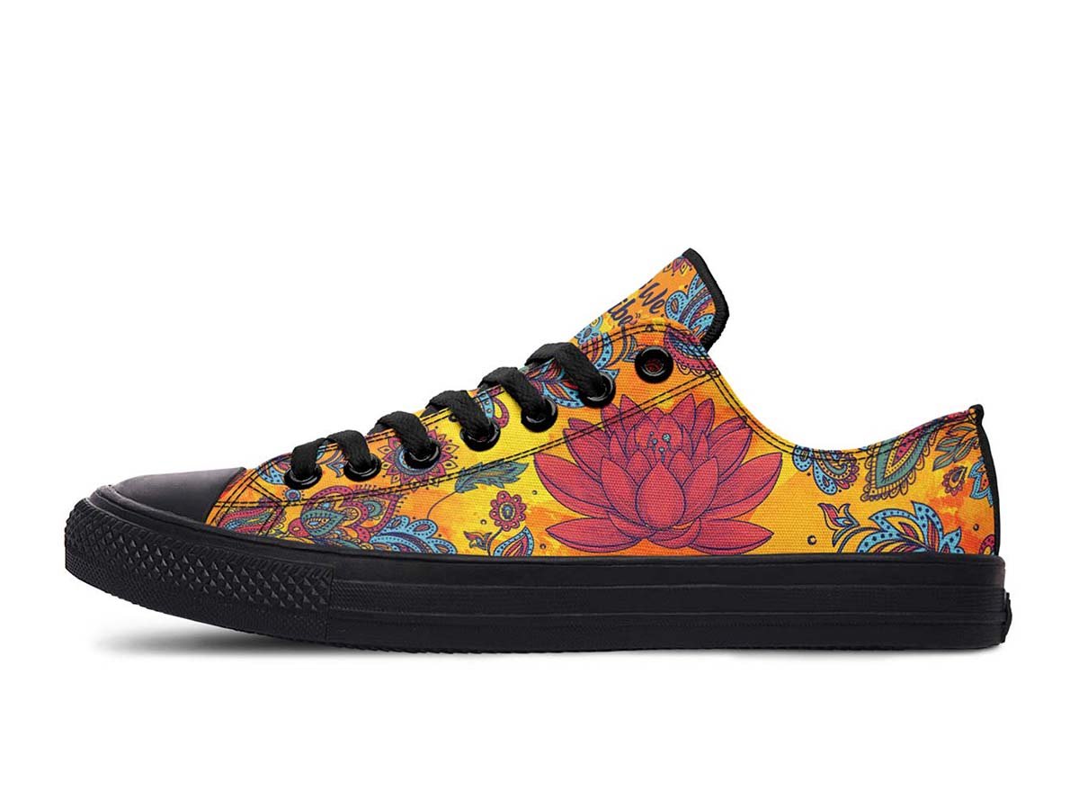 Orange Vibe Lotus Elephant, Lowtops, Low Top Shoes, Vintage Shoes, Vegan Shoes, Men’S Shoes, Woman’S Shoes, Custom Printed, Abstractprint