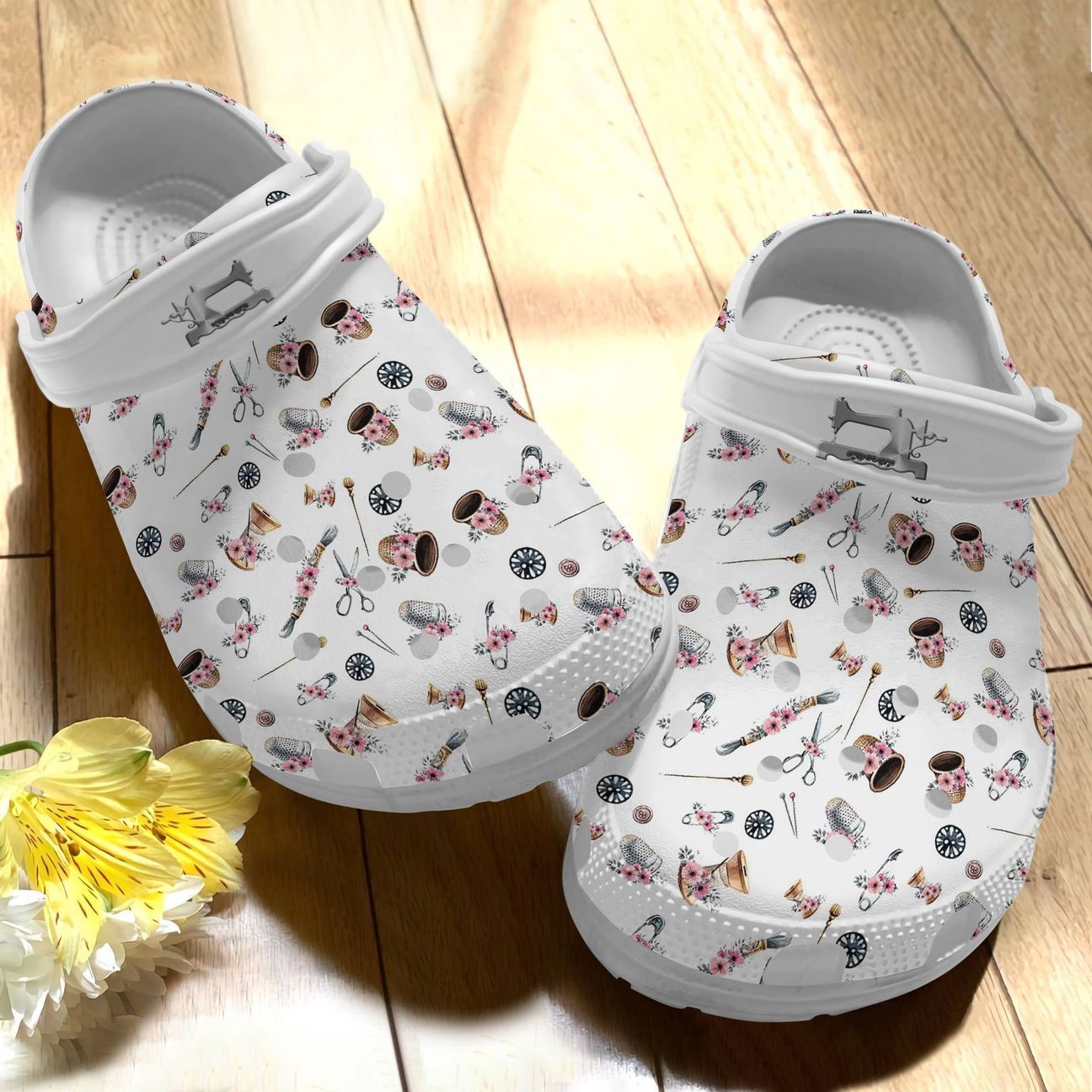 Sewing Personalize Clog, Custom Name, Text, Fashion Style For Women, Men, Kid, Print 3D Whitesole Floral Supplies