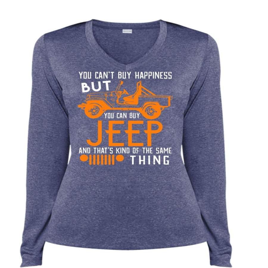 You Can’t Buy Happiness T Shirt, You Can Buy Jeep T Shirt, Cool Shirt (Ladies LS Heather V-Neck)