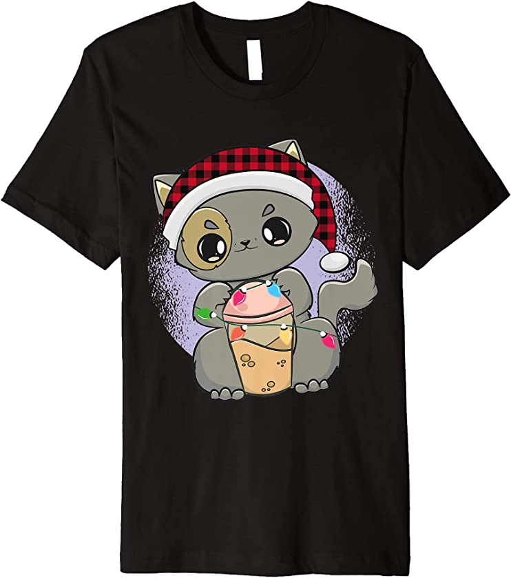 Cat Boba Tea Bubble Tea Anime Kawaii Neko Christmas Kitten Premium T-Shirt