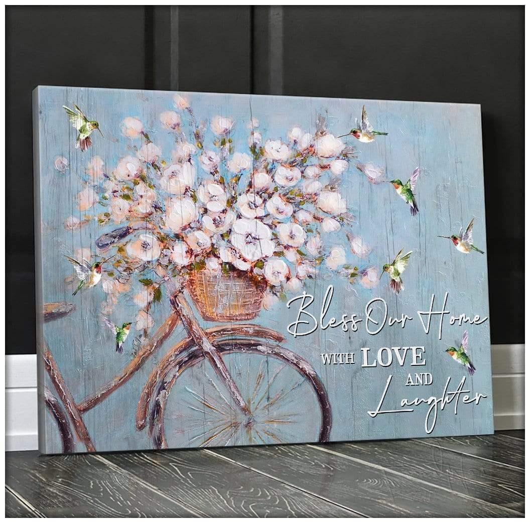 Bless Our Home With Love And Laughter Hummingbird Premium Wall Art Canvas