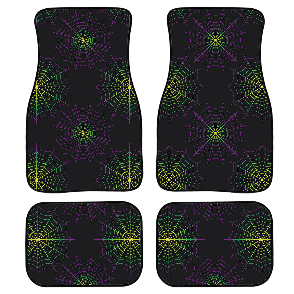 Purple And Green Spider Web Print Front And Back Car Floor Mats, Front Car Mat