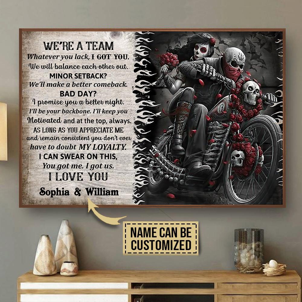 Aeticon Gifts Personalized Motorcycling Skull Rose Were A Team Canvas Mom Dad Gift Home Decor