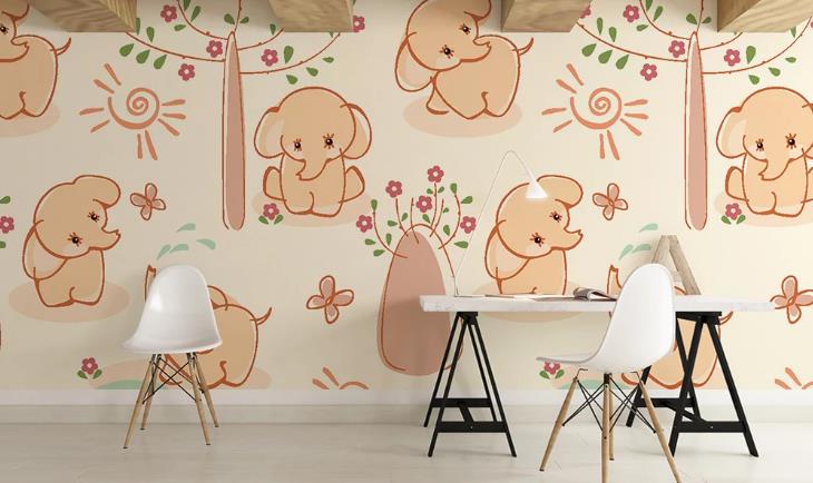 3D Cartoon Tree Floral Animal Elephant Wall Mural Wallpaper Lqh 445