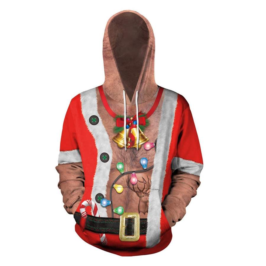 Xmas Bell Print Ugly Christmas Long Sleeve Hoodie – 3D All Over Printed – VF307