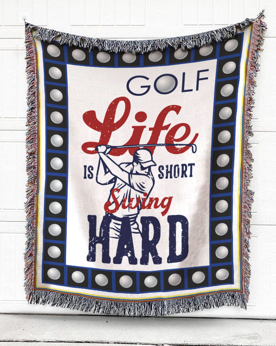 Woven Throw For Sports Lovers Birthday Gift, Golf – Swing Hard, Cotton Blanket