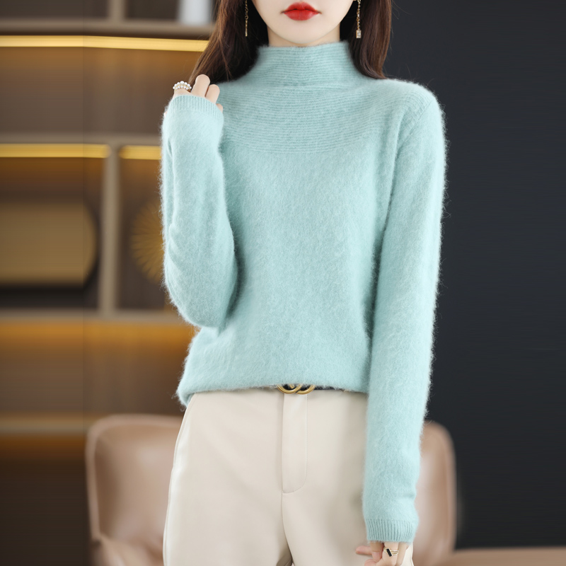 Women’s Knitted Mink Fluff Pullover With Long Sleeves Thick Half Turtleneck Cashmere Sweater is Versatile For Autumn/Winter 2022 alx