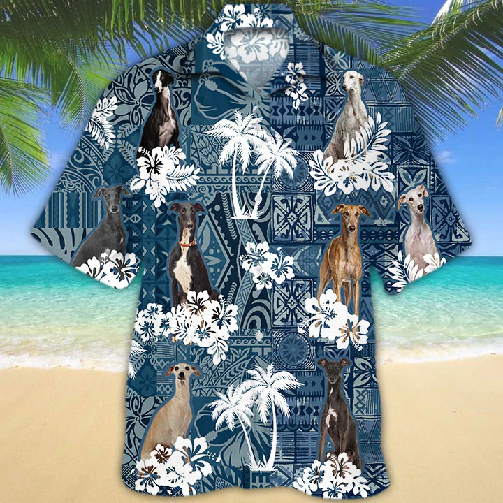 Greyhound Hawaii Flower Short Sleeve Hawaii Aloha Shirt For Women Ha7899