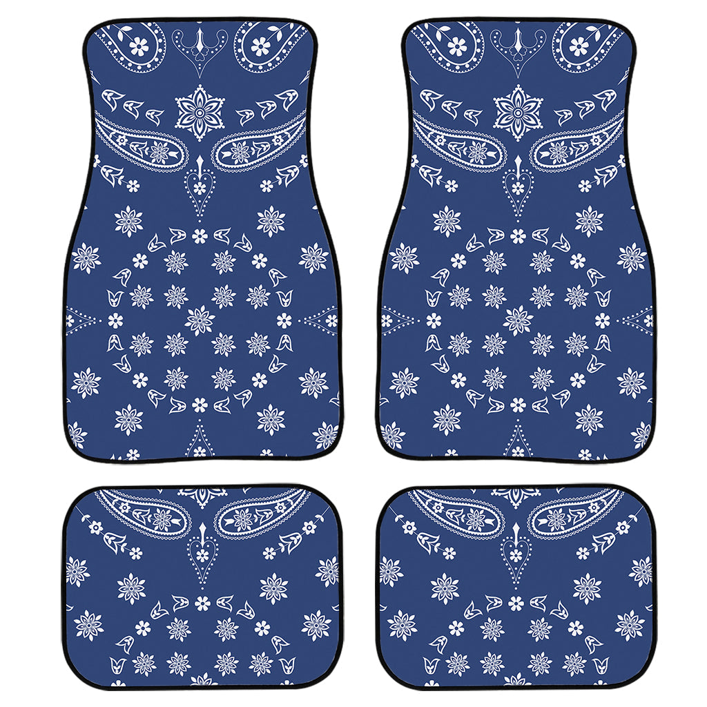 Blue Paisley Bandana Print Front And Back Car Floor Mats, Front Car Mat