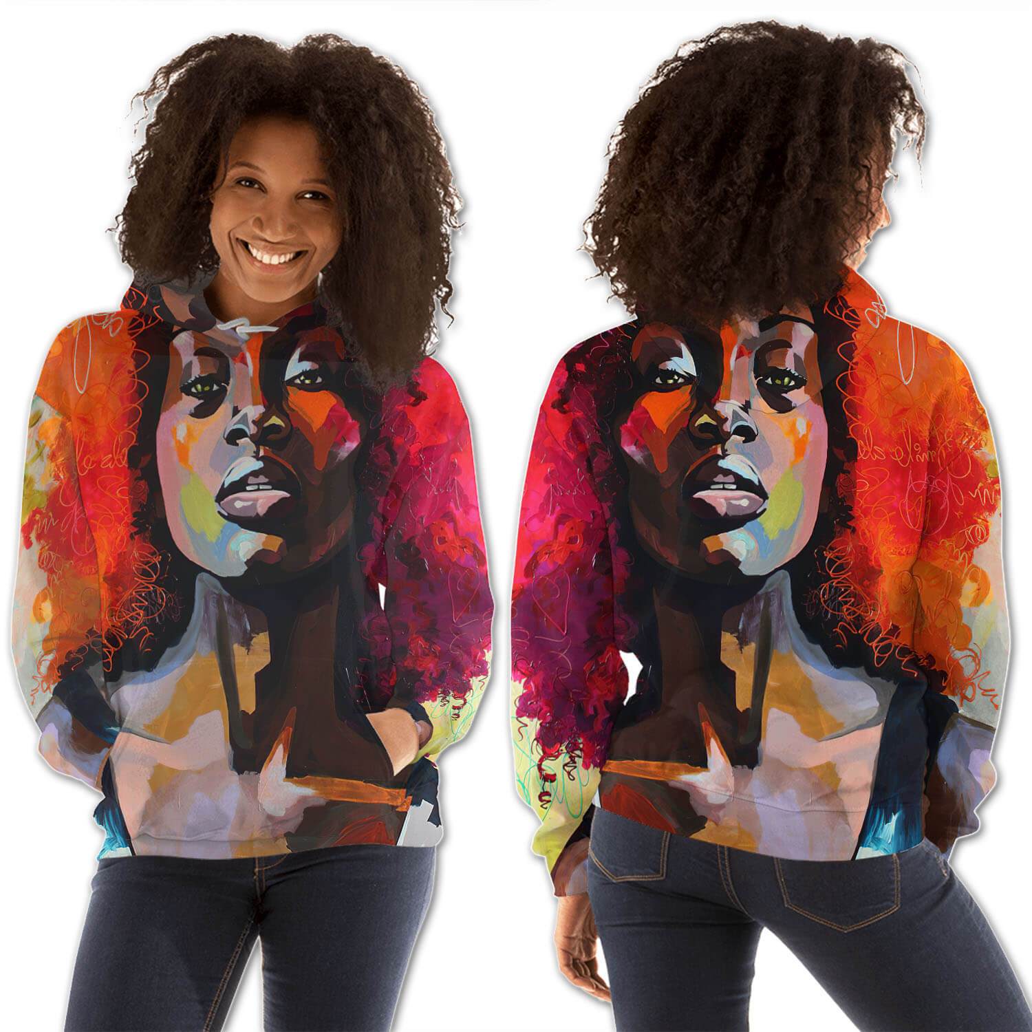 African American Hoodies Cute Black Afro Lady All Over Print Womens Hooded Sweatshirt African Clothing For Women BPS02293