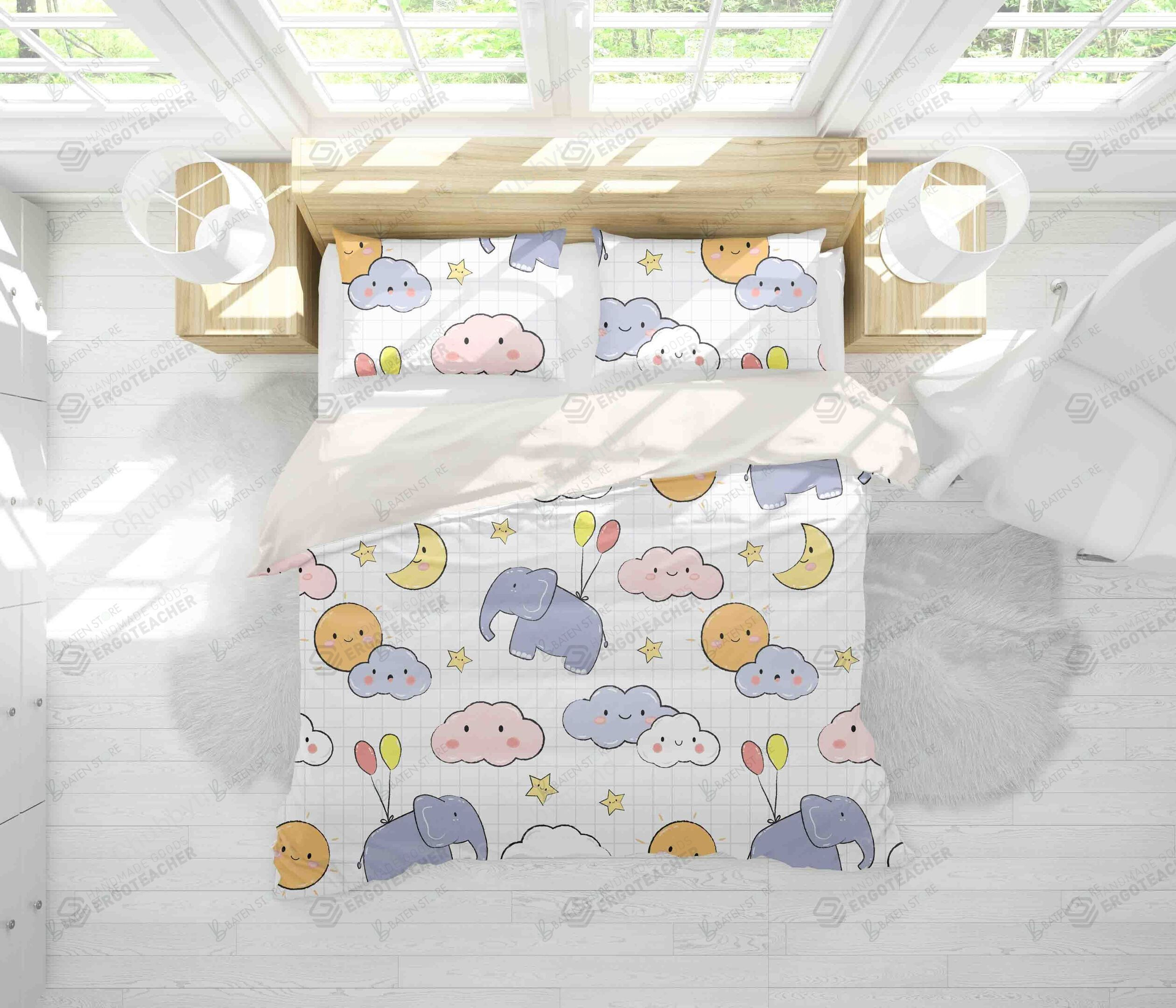 3D Cartoon Elephant Up The Cloud Bed Sheets Duvet Cover Bedding Set Great Gifts For Birthday Christmas Thanksgiving