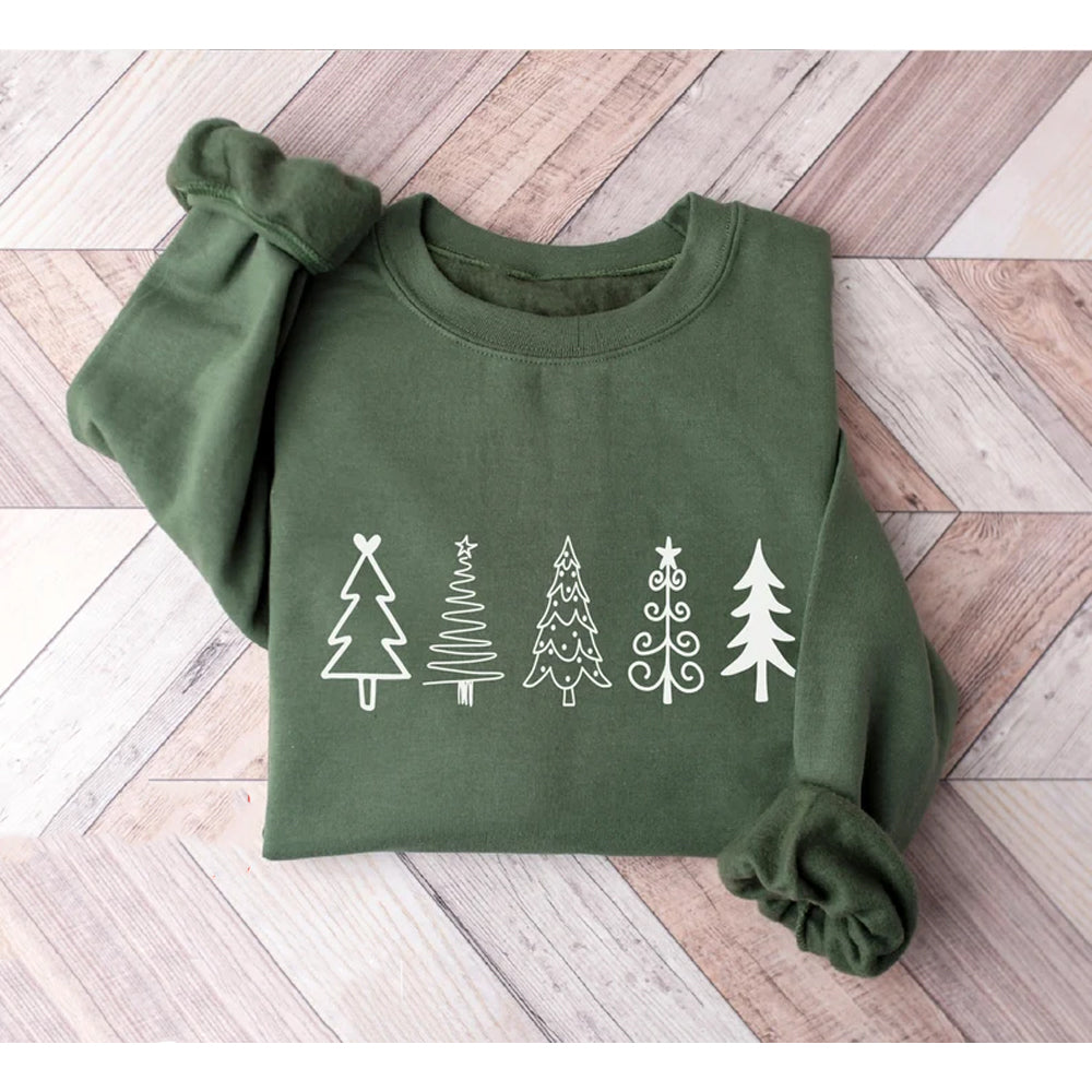 Christmas Tree Embroidered Sweatshirt 2D Crewneck Sweatshirt All Over Print Sweatshirt For Women Sweatshirt For Men Sws4355