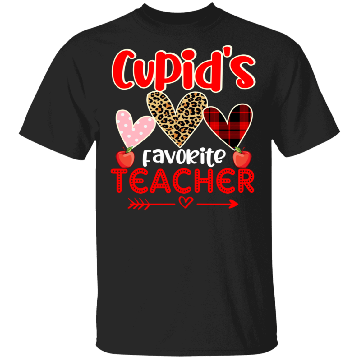 Valentine Heart Shirt Cupid’S Favorite Teacher Funny Valentine’S Day Heart Leopard Plaid Gifts T-Shirt