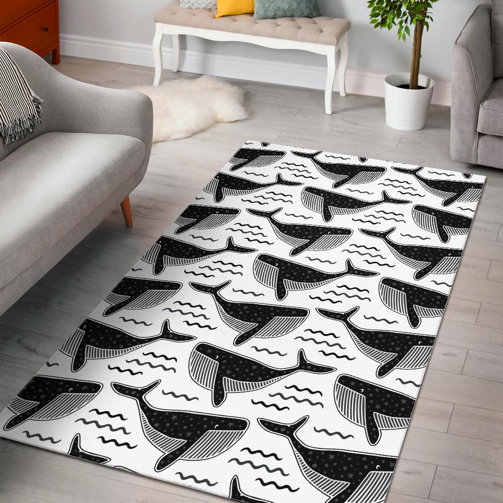 Black Whale Pattern Area Rug