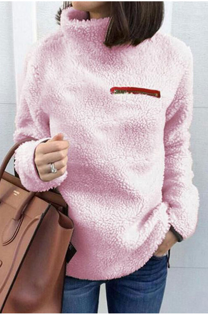 Women Sweatshirts Autumn Winter Top Long Sleeve Plush Warm Pullover Tunic Female Pink Ladies Clothing Zipper Streetwear alx