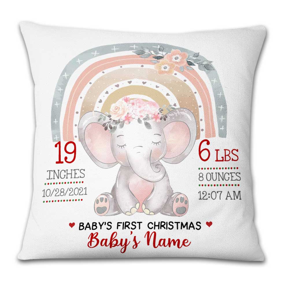 Personalized Baby Birth Announcement Elephant Pillow Db63 30O23