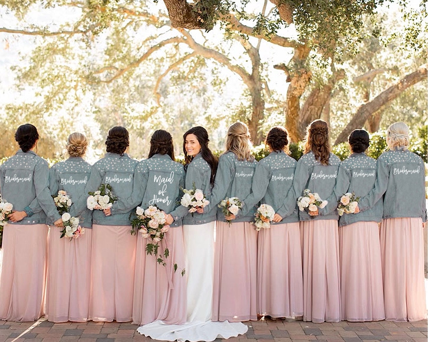 Wedding Party Pearl Jean Jackets, Personalized Bridal Party Denim Jackets, Bride Jacket Gift, Maid Of Honor Gift, Bridesmaid Proposal Gift