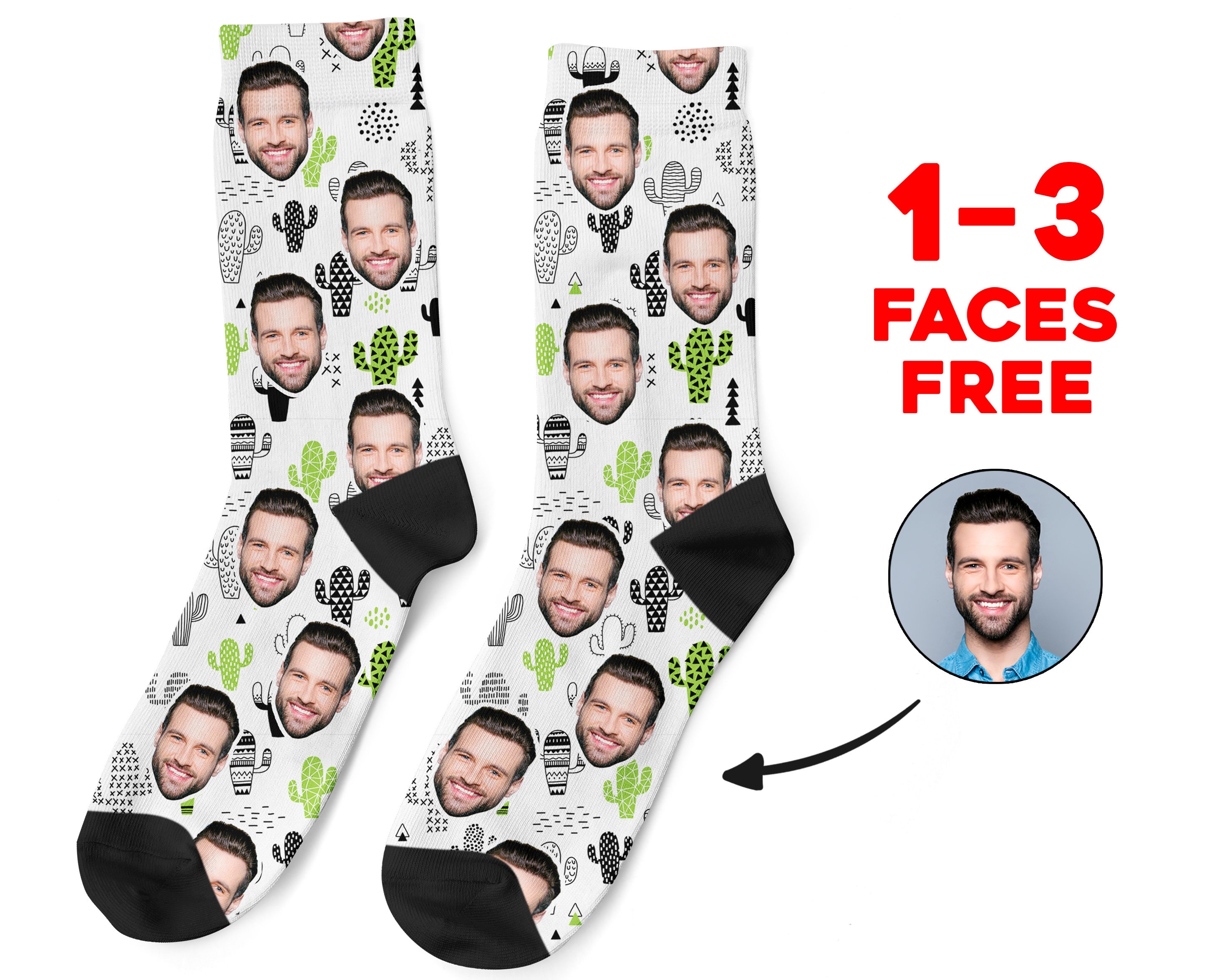 Custom Face Socks, Personalized Photo Socks, Cactus Picture Socks, Face on Socks, Customized Funny Photo Gift For Her, Him or Best Friends