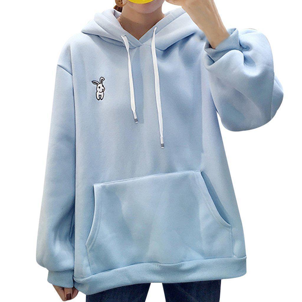 Cute Rabbit Embroidered Long Sleeve Bunny Ears Hoodie [2 Colors]