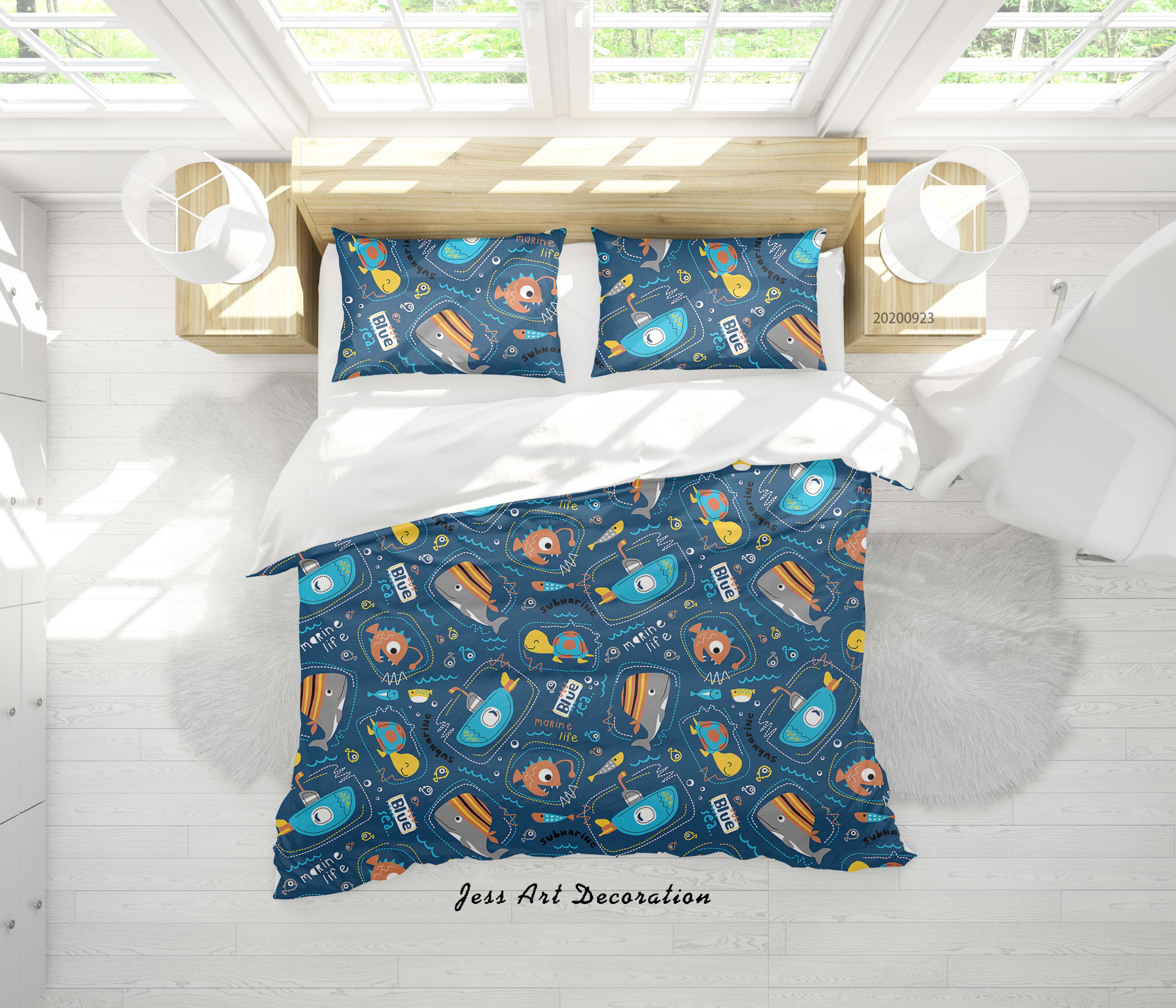 3D Cartoon Submarine Sea Animals Quilt Cover Set Bedding Set Duvet Cover Pillowcases Wj 6369