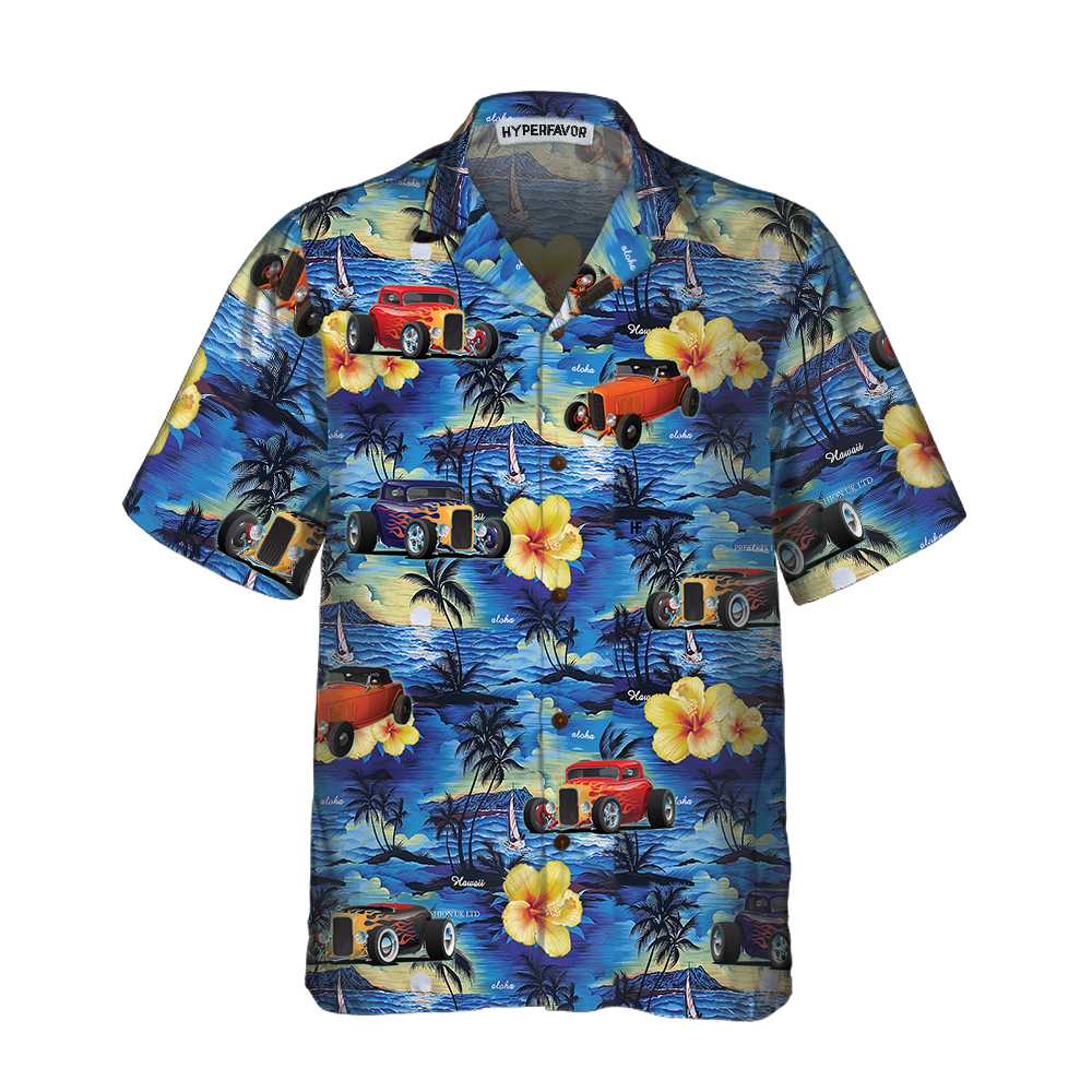 Hod Rod And Tropical Hibiscus Pattern Hawaii Cool Hot Shirt For Men Ha2624