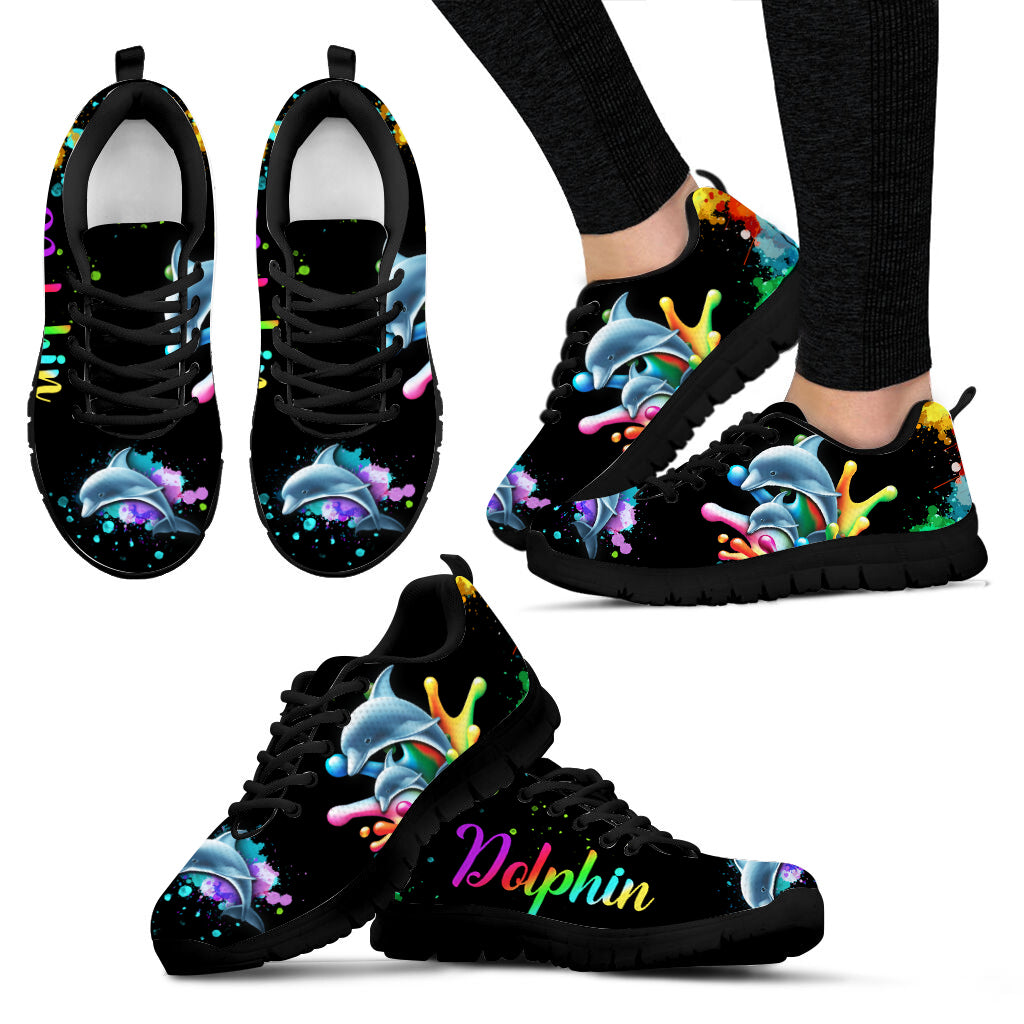 Dolphin Splash Oil Painting Sneaker Love Dolphin Fashion Sneaker For Men And Women Comfortable Walking Running Lightweight Casual Shoes