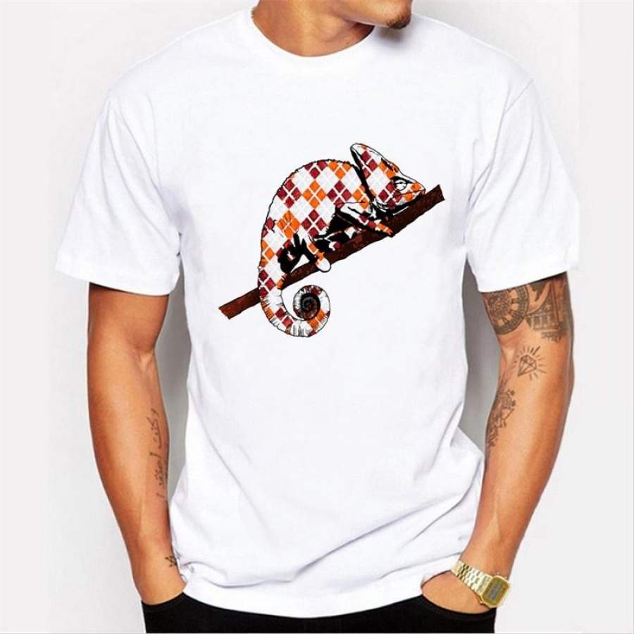 Men ‘S Summer Fashion T – Shirt Personalized Personality Chameleon Printing High – Quality Round Neck Short – Sleeved T – Shirt