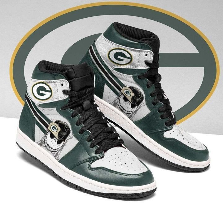 Jack Skellington Green Bay Packers Design Air Jordan 1 High Printing Shoes Sneaker