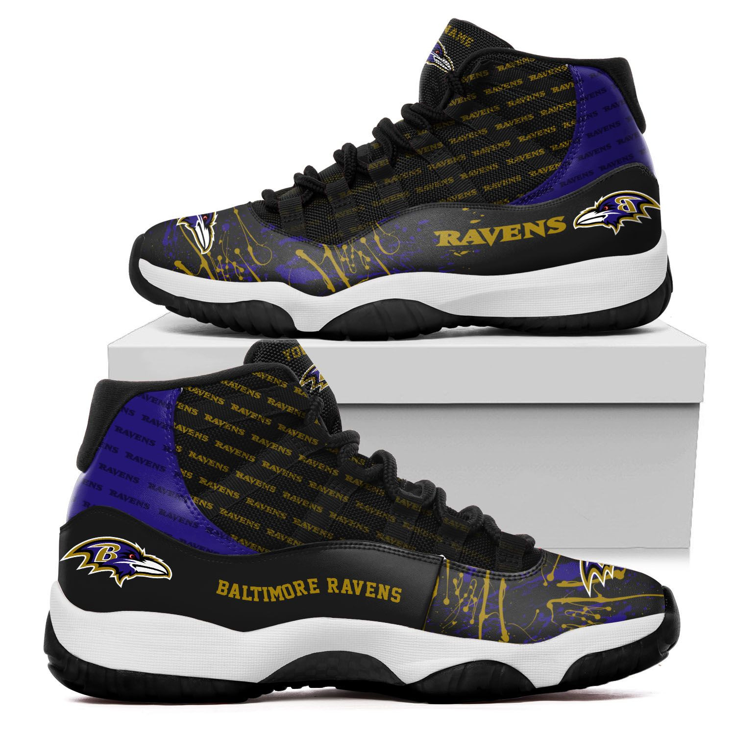 Baltimore Ravens Custom Name Air Jd 11 Sneakers Shoes 148 For Football Fans