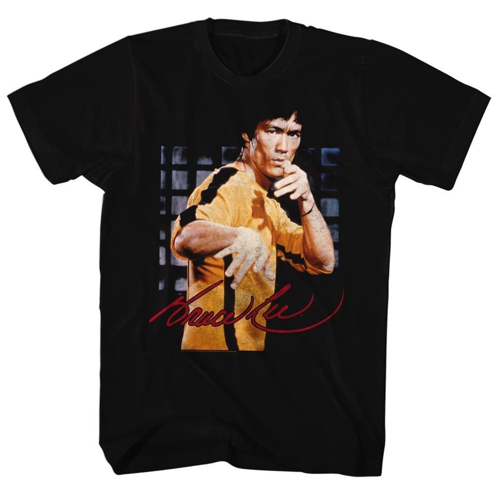 Bruce Lee Gold Jumpsuit Photo Black Shirt