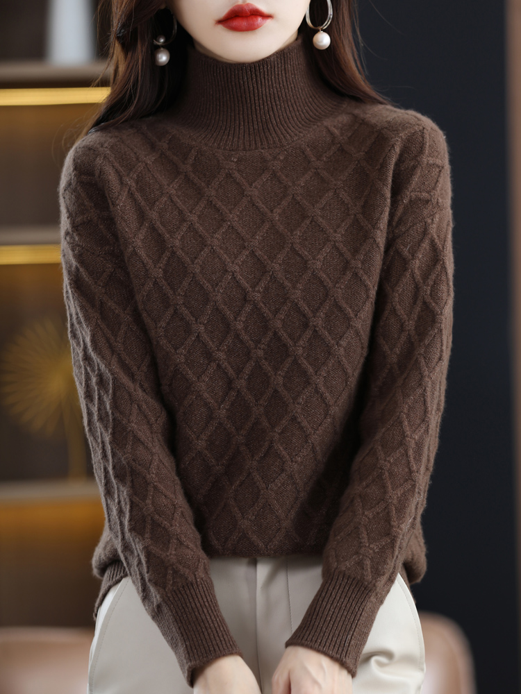 Autumn Winter 100% Pure Wool Ladies Turtleneck Pullover Slim Knit Tops Oversized Female Cashmere Sweater Long Sleeve alx