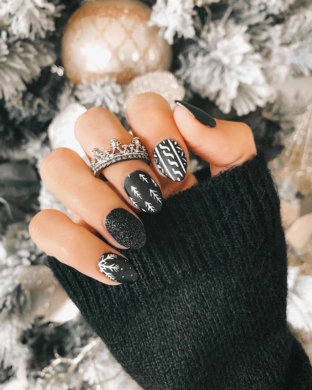 Black Winter Nails | 3d Design | Snowflakes Design | Press on nails | Fake nails