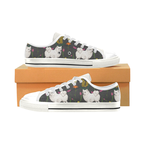 American Eskimo Dog Flower White Men’s Classic Canvas Shoes