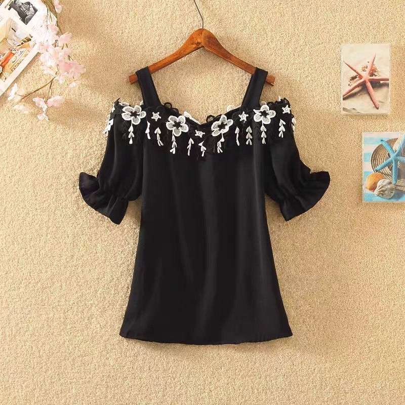 Women Summer Blouses 2021 Short Sleeve Chiffon Women Blouse Shirt Sexy Slash Neck Off Shoulder Top Womens Tops And Blouses B155 alx