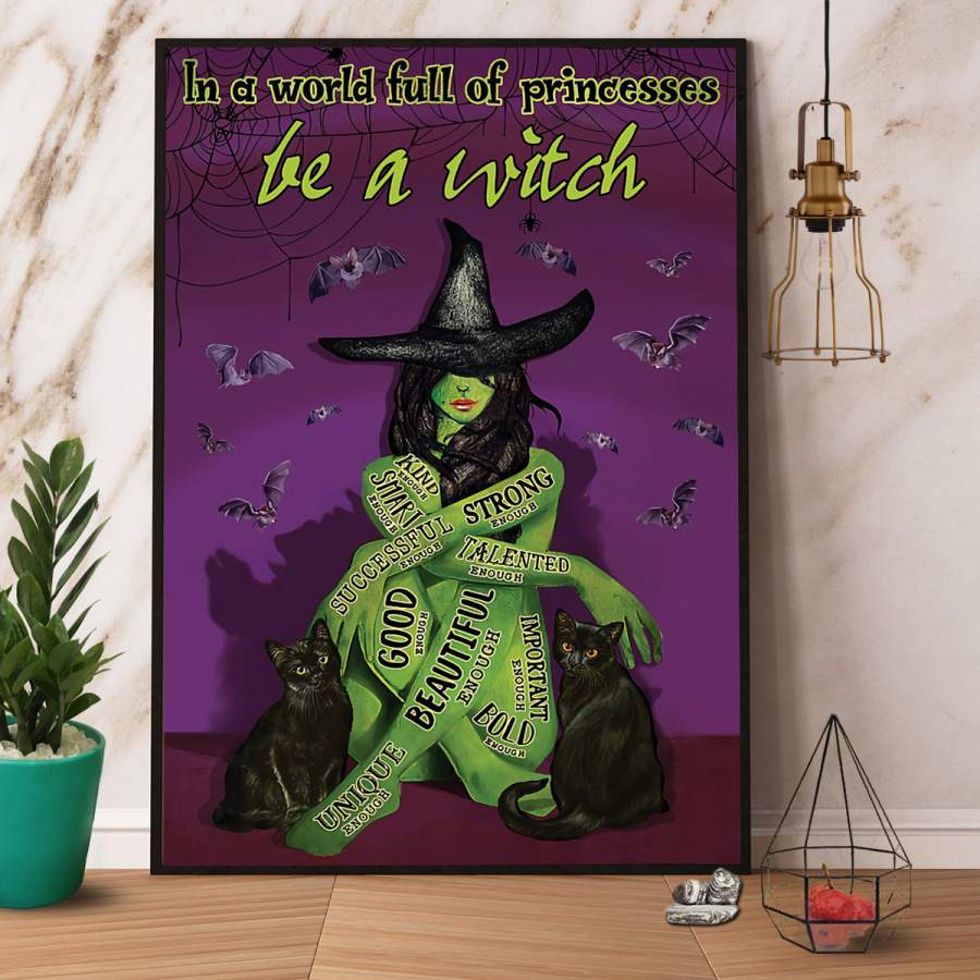 Retro green witch be a witch Halloween paper poster no frame/ wrapped canvas wall decor full size