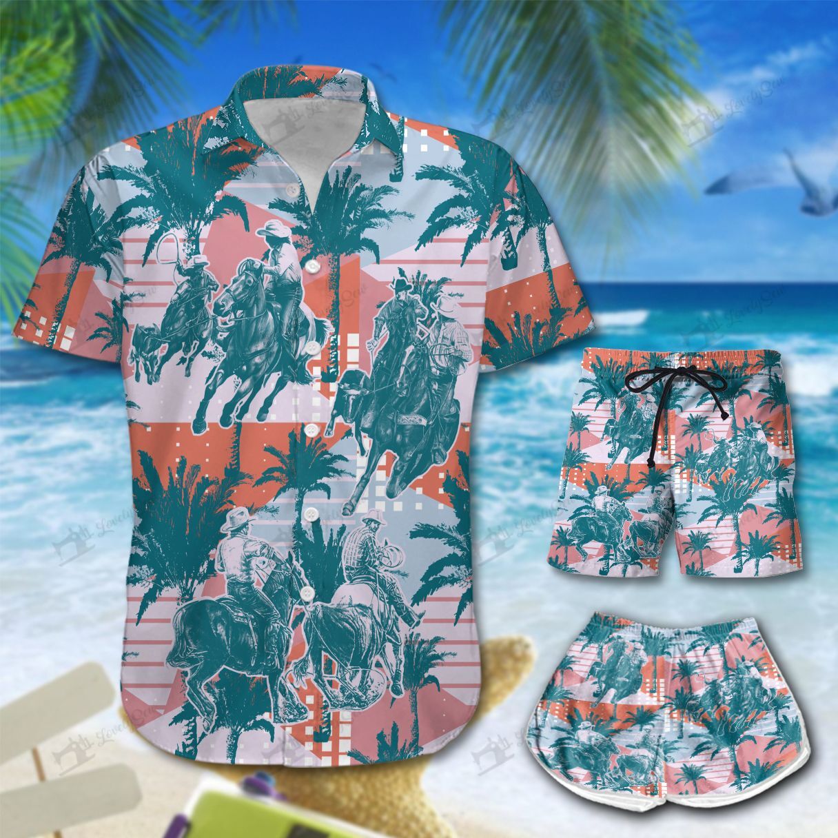 Team Roping Hawaiian Shirt Shorts Ha70499