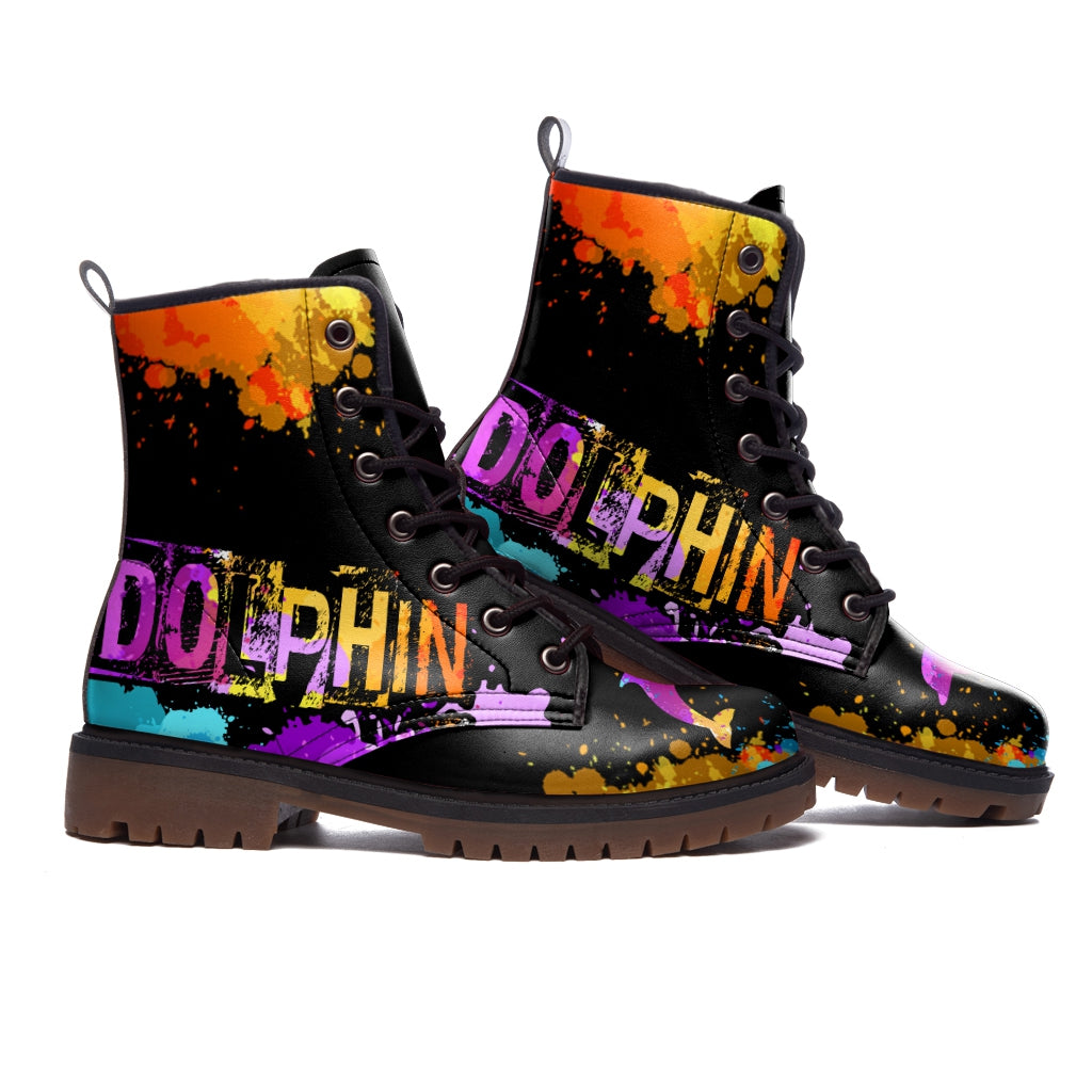 Likehiki Shoes For Men And Women Dolphin Art Martin Boots Multiple Size Short Leather Print Boots